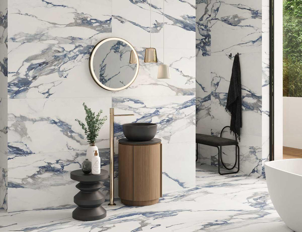 Emporio Calacatta Blue Large-Format Porcelain Tile 24x48 | Tile Club