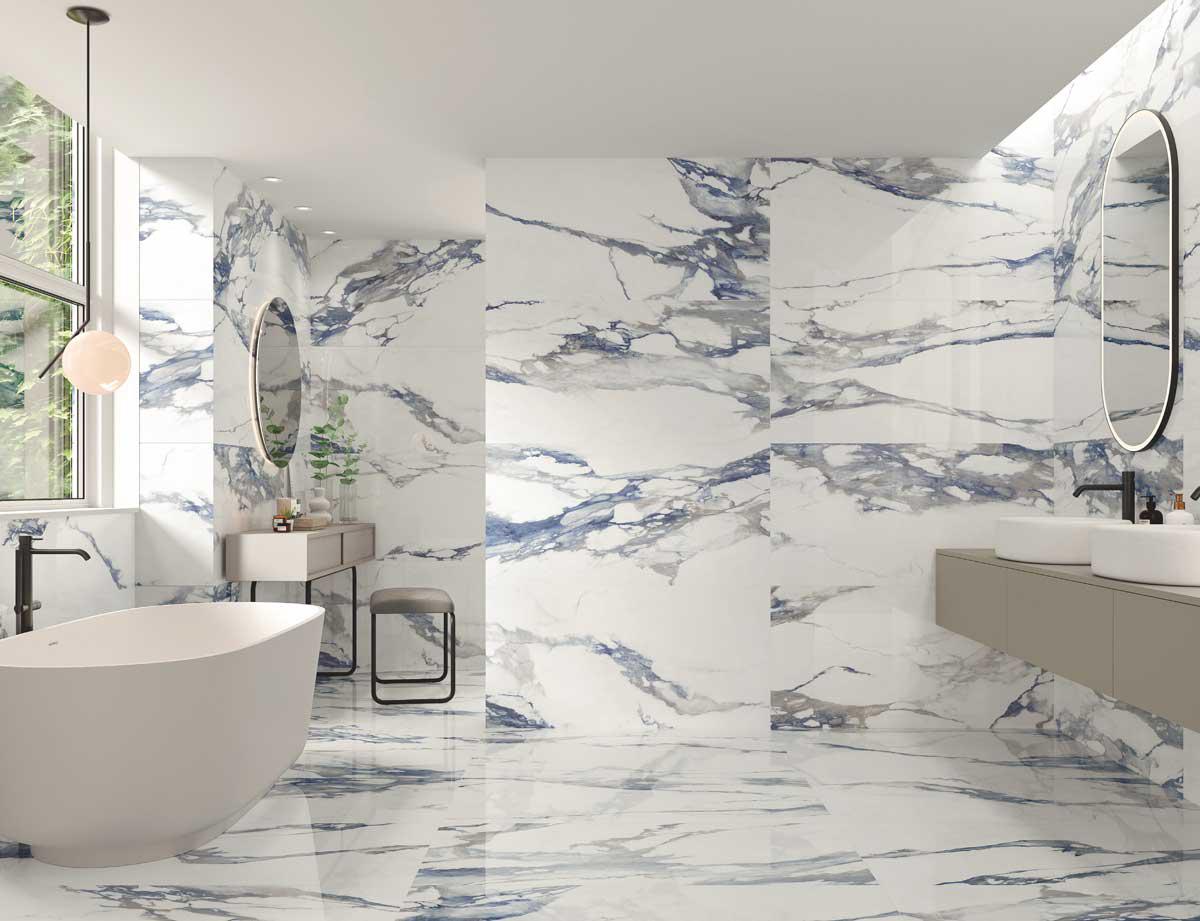 Emporio Calacatta Blue Large-Format Porcelain Tile 24x48 | Tile Club