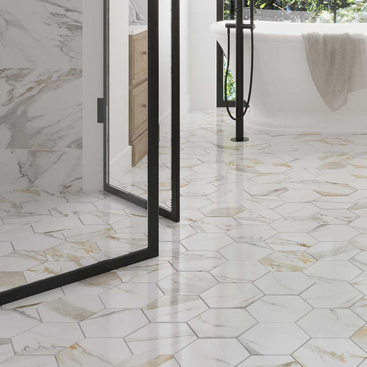 Emporio Calacatta Gold Hexagon Porcelain Floor Tiles