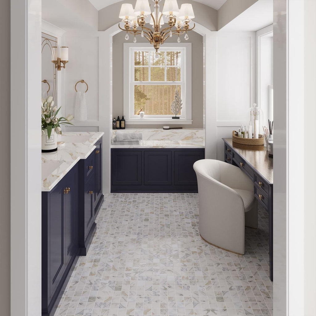 Emporio Calacatta Gold Porcelain Mosaic Tile | Tile Club