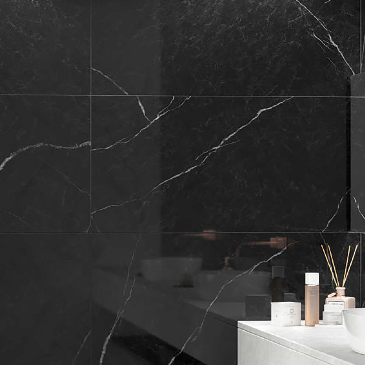 Emporio Metro Black Marble Look Slab Tile Wall