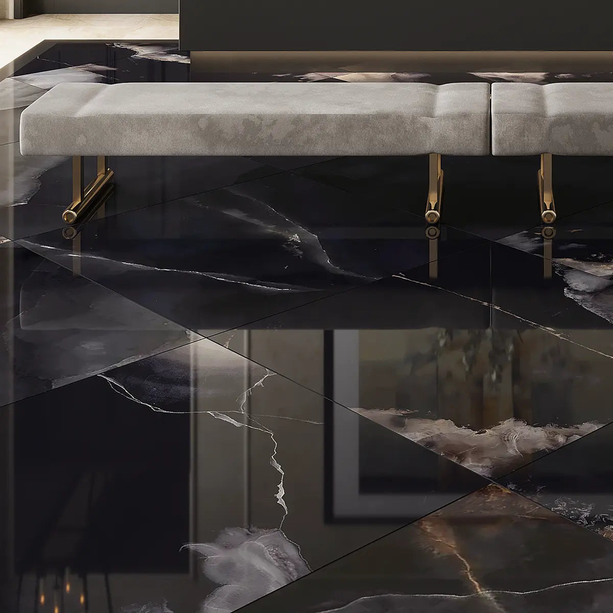 Emporio Black Onyx Large-Format Porcelain Tile Lobby Floor