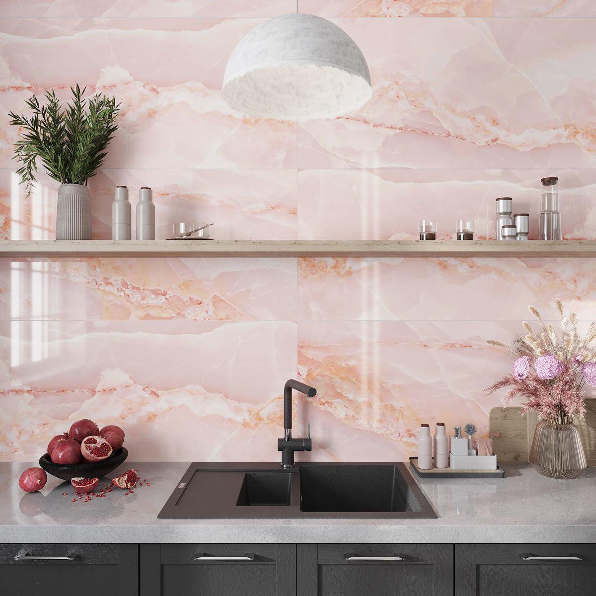 Emporio Pink Onyx Large-Format Porcelain Tile 24x48 | Tile Club