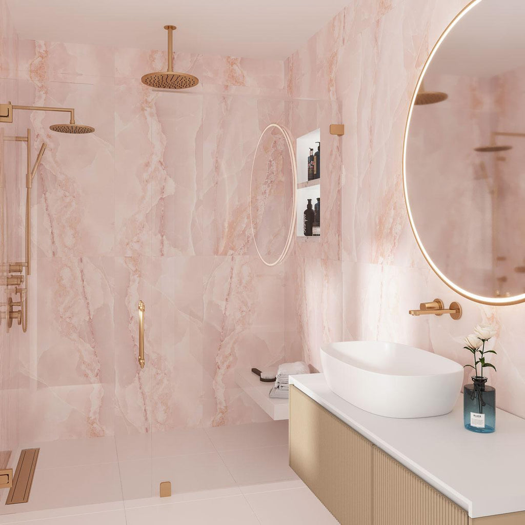 Emporio Pink Onyx Large-Format Porcelain Tile 24x48 | Tile Club