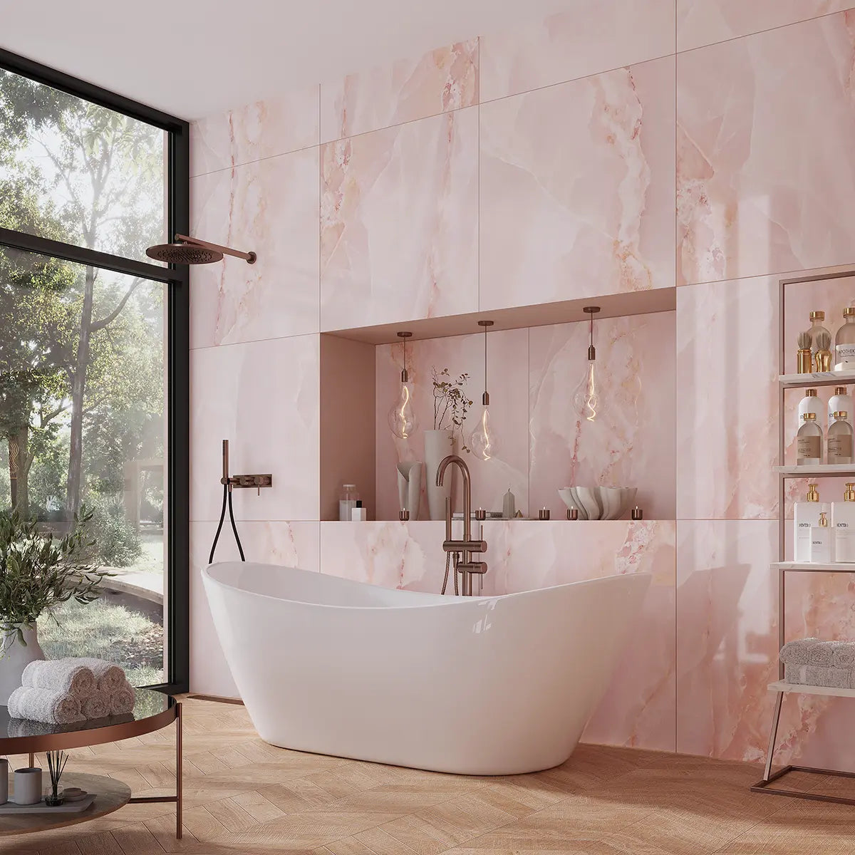 Emporio Pink Onyx Large-Format Porcelain Tile 36x36 | Tile Club