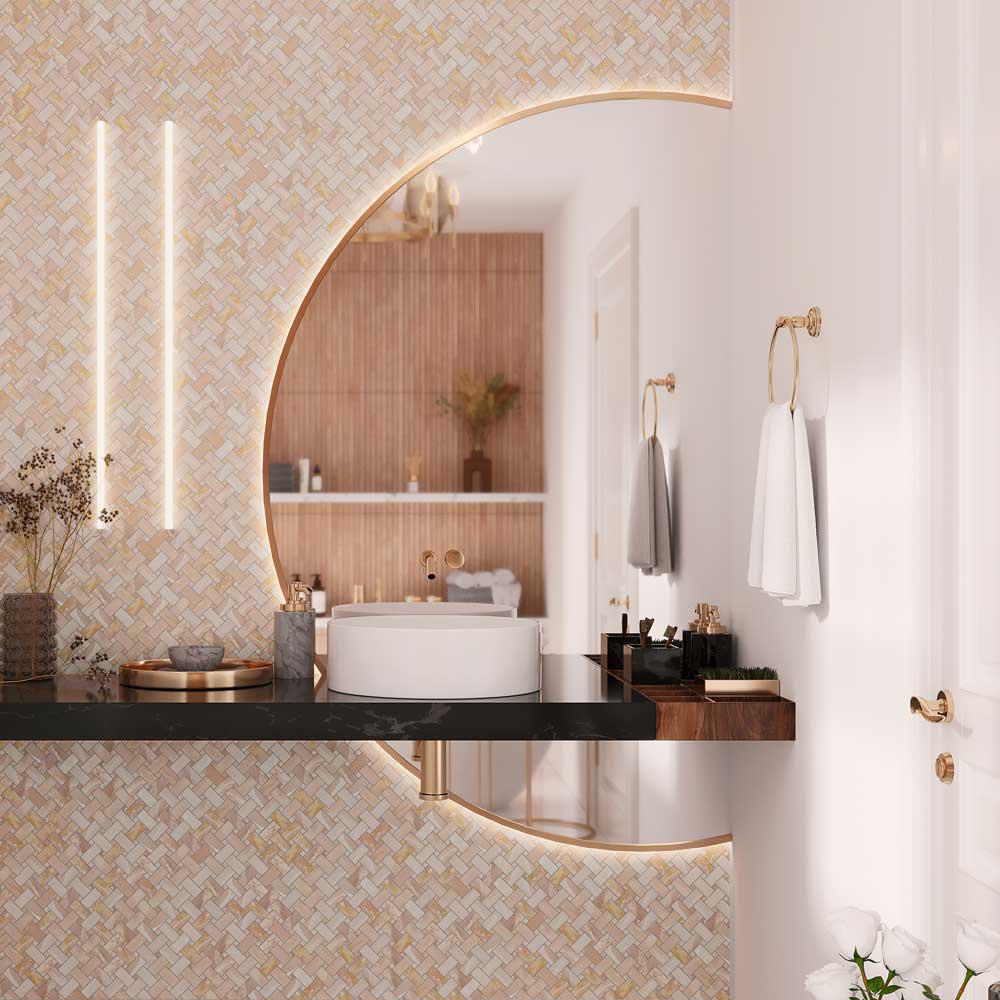 Emporio Pink Onyx Mosaic basketweave backsplash