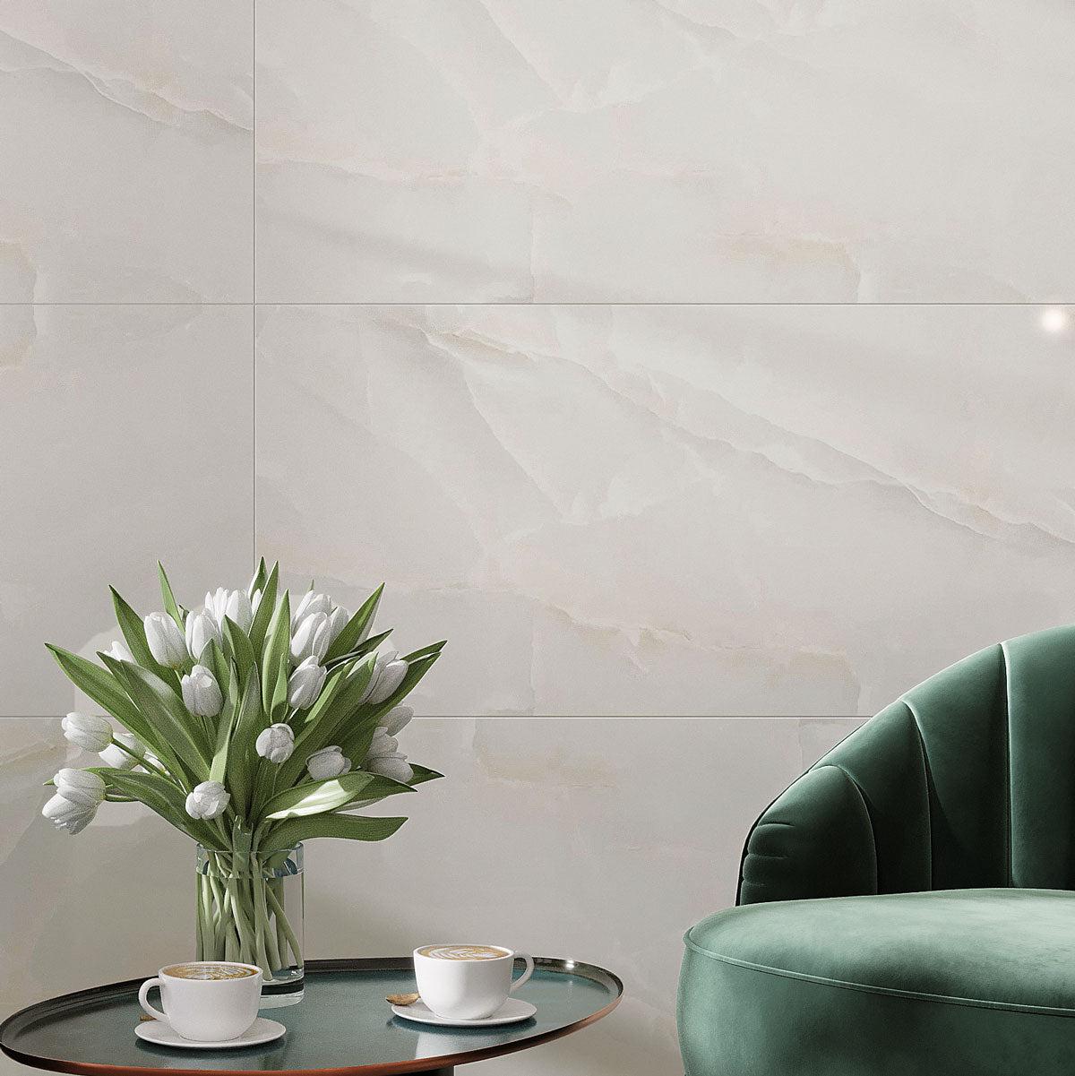 Emporio White Onyx 24x48 Porcelain| Large Format Floor Tile – Tile