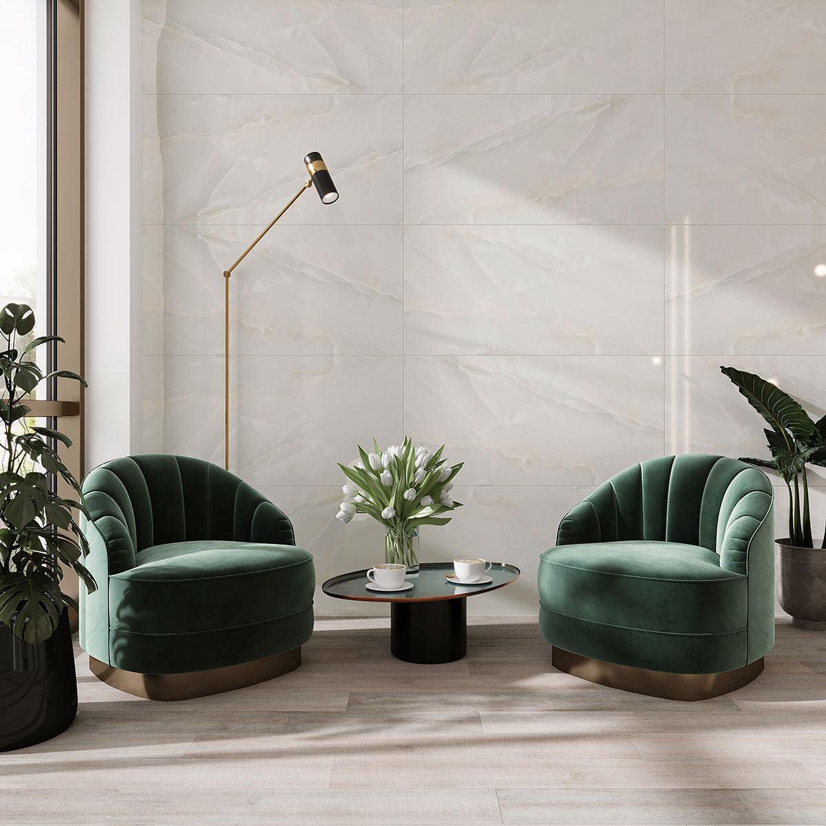 Emporio White Onyx Large-Format Porcelain Tile 24x48 | Tile Club