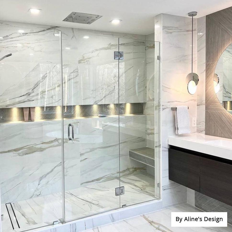 Porcelain bathroom tile with modern shower