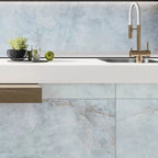 Emporio Quartz Blue 24x48 Porcelain Tile Kitchen Wall and Island