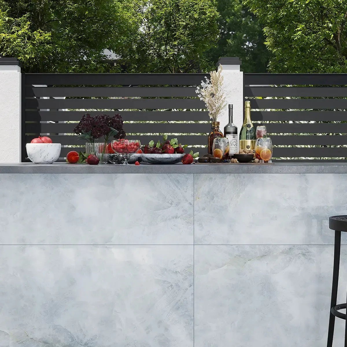 Emporio Quartz Blue 24x48 Porcelain Tile Outdoor Patio Bar