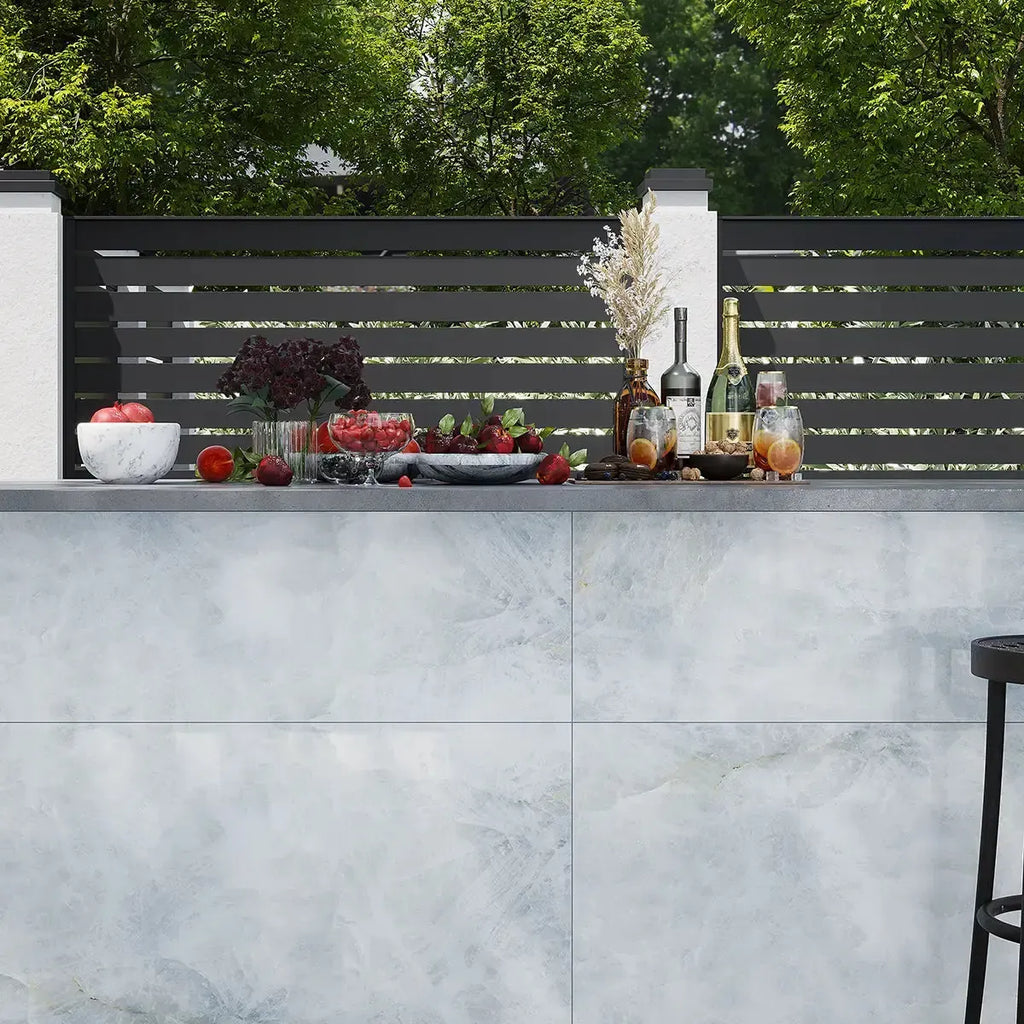 Emporio Quartz Blue 24x48 Porcelain Tile Outdoor Patio Bar