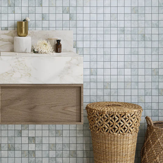 Emporio Quartz Blue 2x2 Porcelain Mosaic Vanity Backsplash