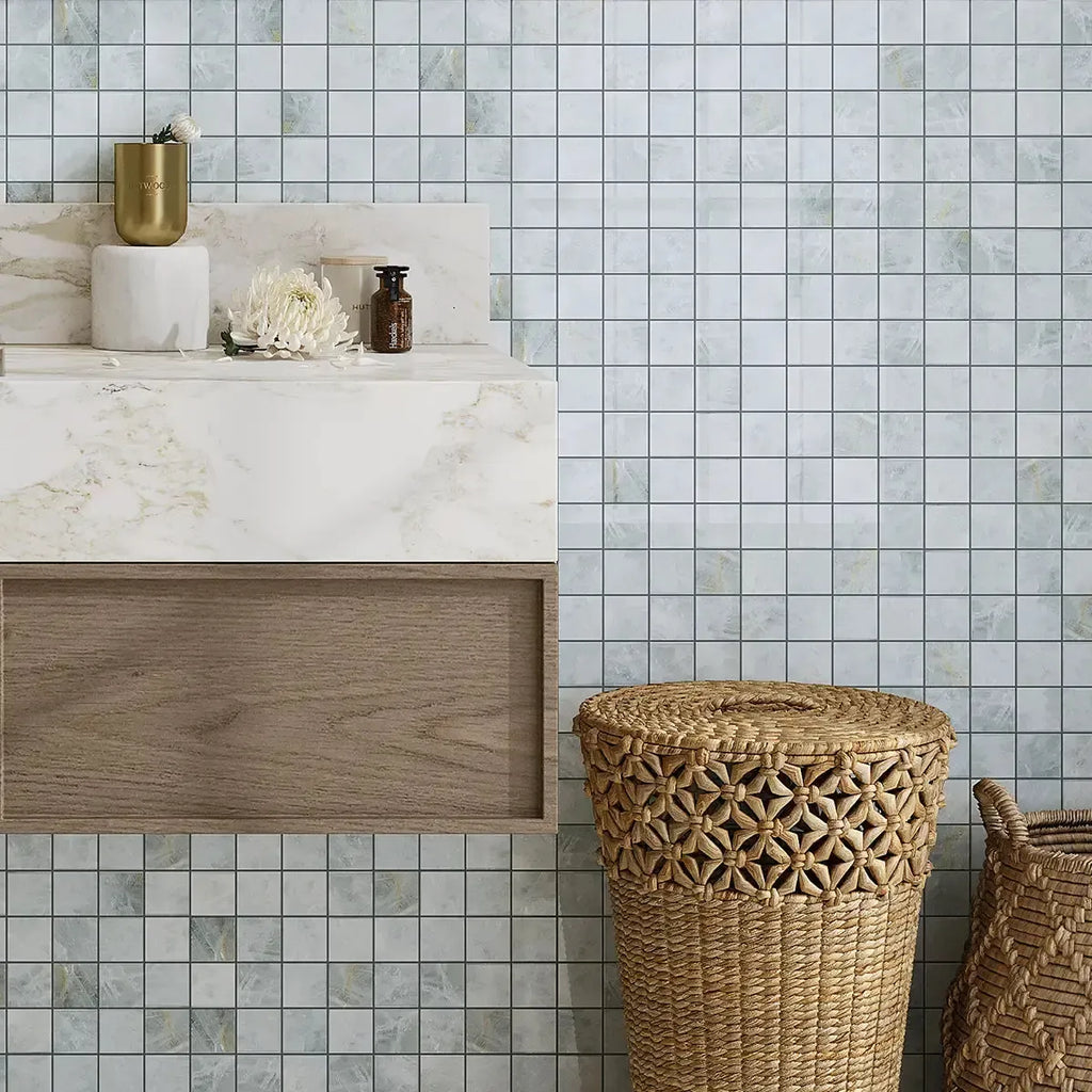 Emporio Quartz Blue 2x2 Porcelain Mosaic Vanity Backsplash