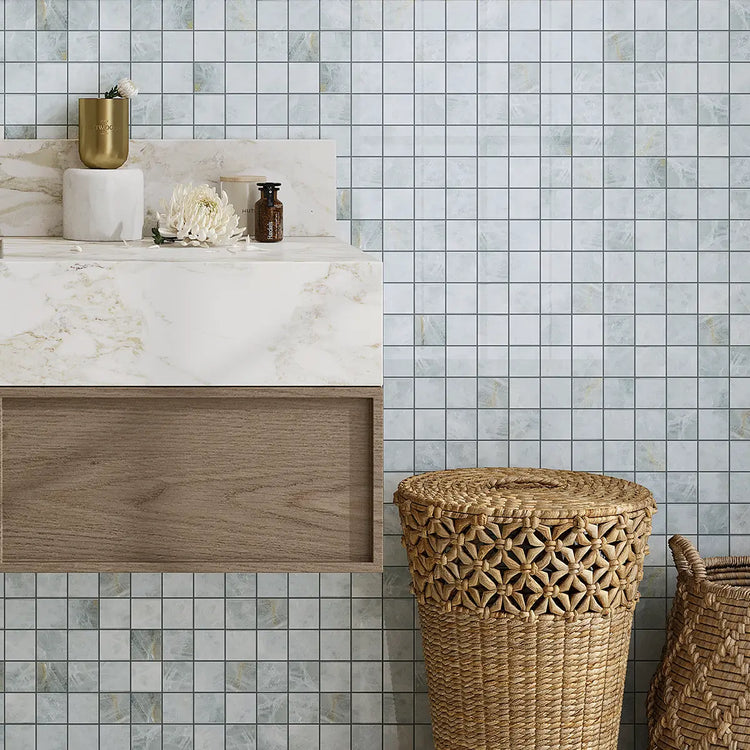 Emporio Quartz Blue 2x2 Porcelain Mosaic Vanity Backsplash