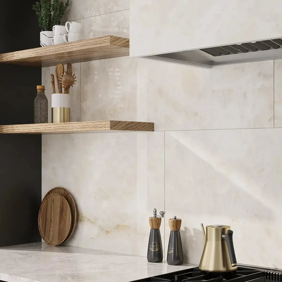 Emporio Quartz Cream 24x48 Porcelain Tile Slab Backsplash