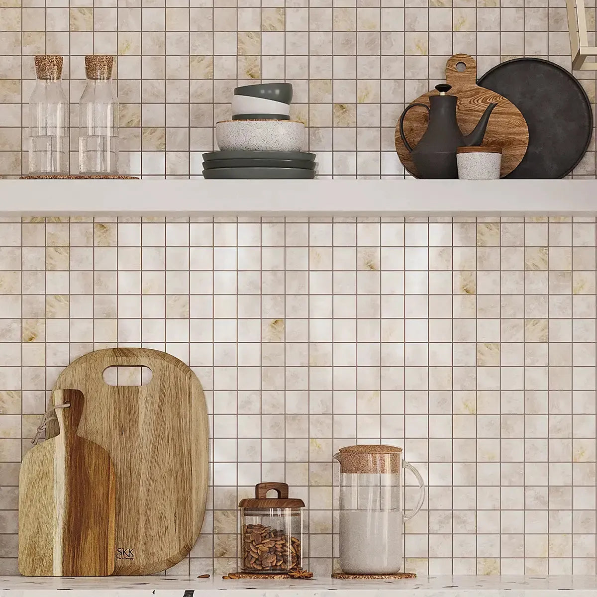 Emporio Quartz Cream 2x2 Porcelain Mosaic Kitchen Wall