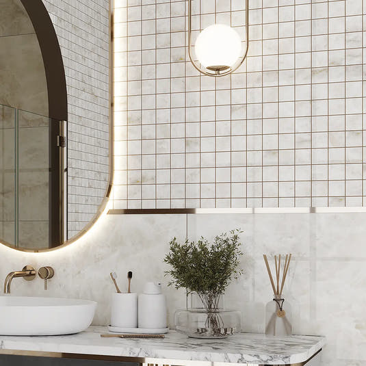 Emporio Quartz White 2x2 Porcelain Mosaic Vanity Wall Accent