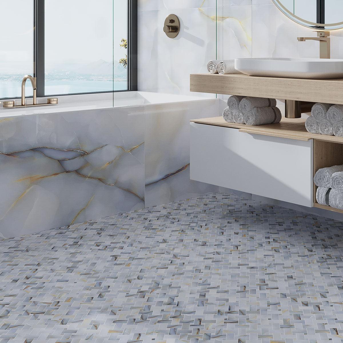 Emporio Soft Blue Onyx Porcelain Mosaic Tile | Tile Club