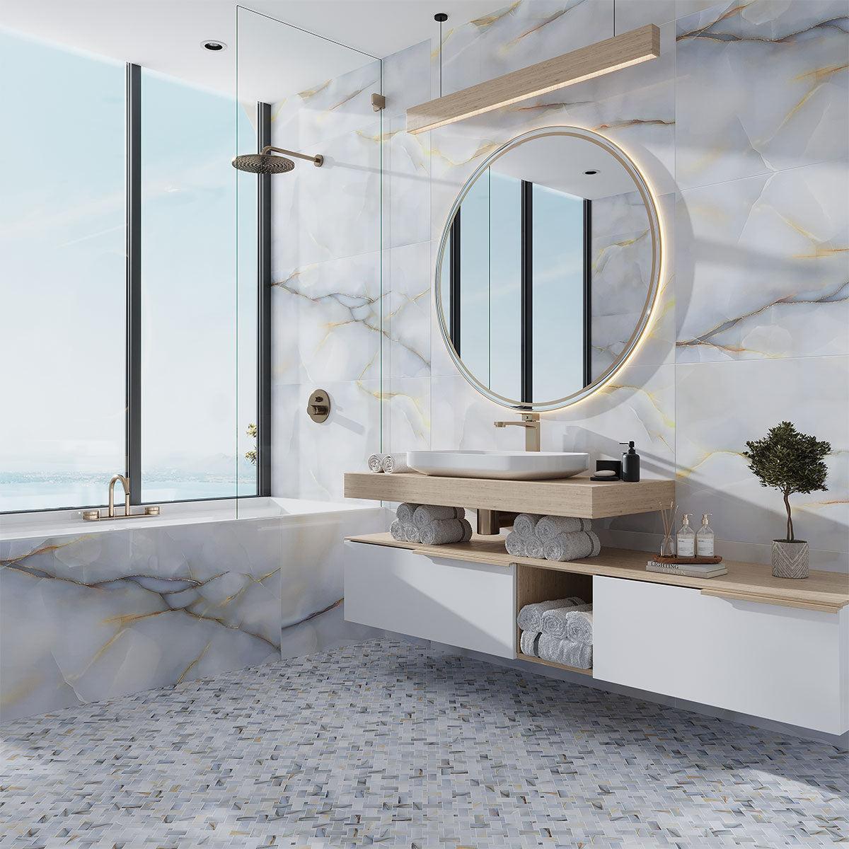 Emporio Soft Blue Onyx Porcelain Mosaic Tile | Tile Club