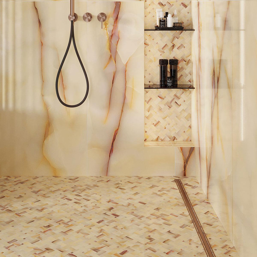 Emporio Soft Peach Onyx Porcelain Mosaic Tile | Tile Club