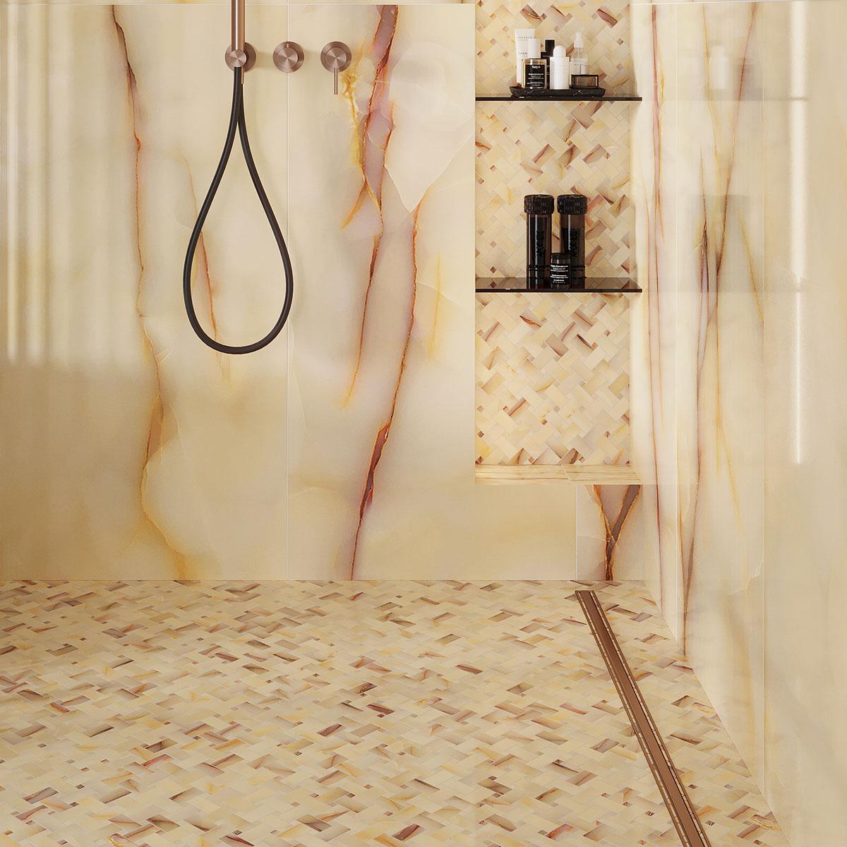 Emporio Soft Peach Onyx Porcelain Mosaic Tile | Tile Club