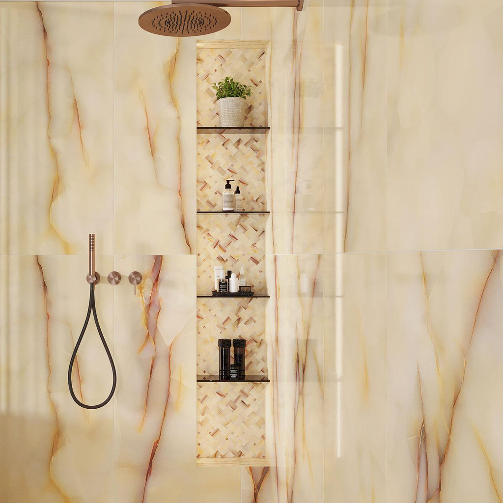 Emporio Soft Peach Onyx Large Format Porcelain Tile 24x48 | Tile Club