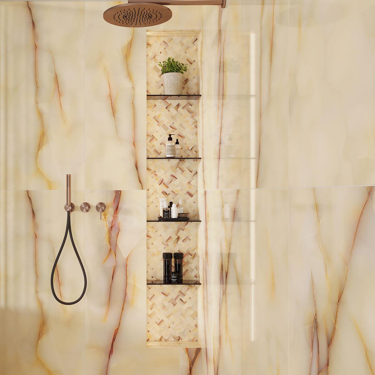 Emporio Soft Peach Onyx Large Format Porcelain Tile 24x48 | Tile Club