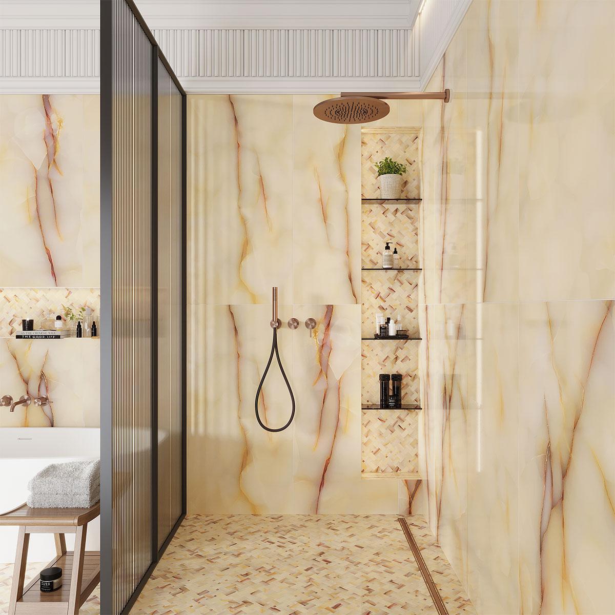 Emporio Soft Peach Onyx Large Format Porcelain Tile 24x48 | Tile Club
