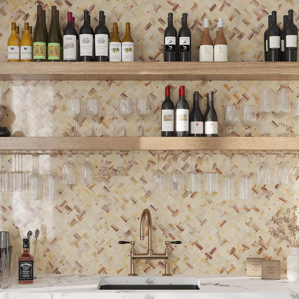 Emporio Soft Peach Onyx Porcelain Mosaic Tile | Tile Club