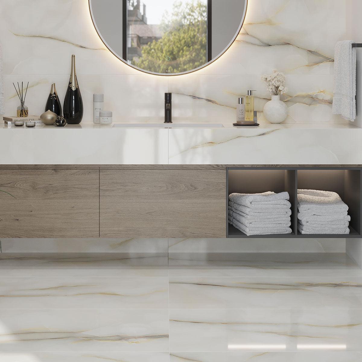 Emporio Soft White Onyx Large Format Porcelain Tile 24x48 | Tile Club