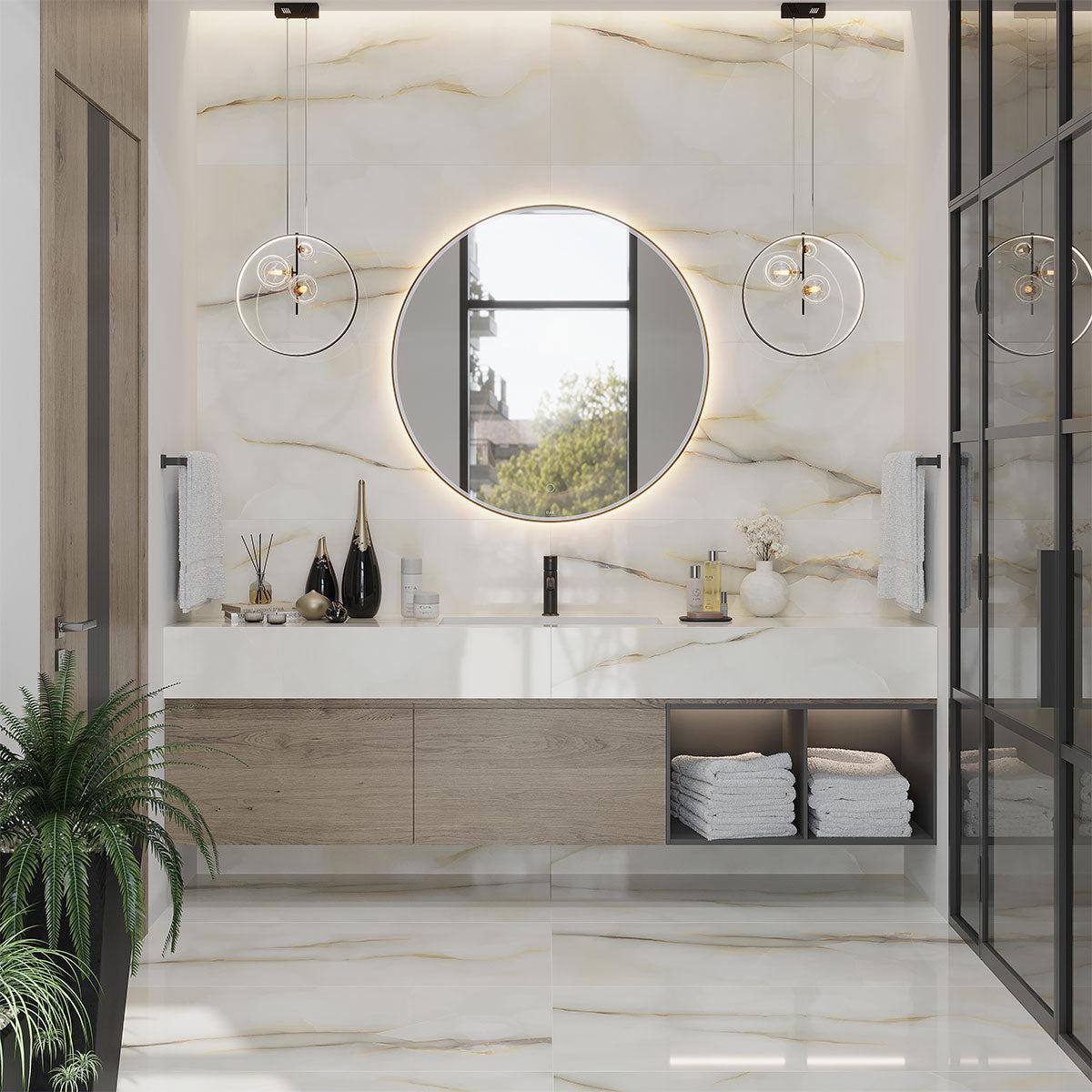 Emporio Soft White Onyx Large Format Porcelain Tile 24x48 | Tile Club