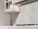 Geometric Carrara marble tile backsplash