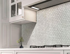 Geometric Carrara marble tile backsplash