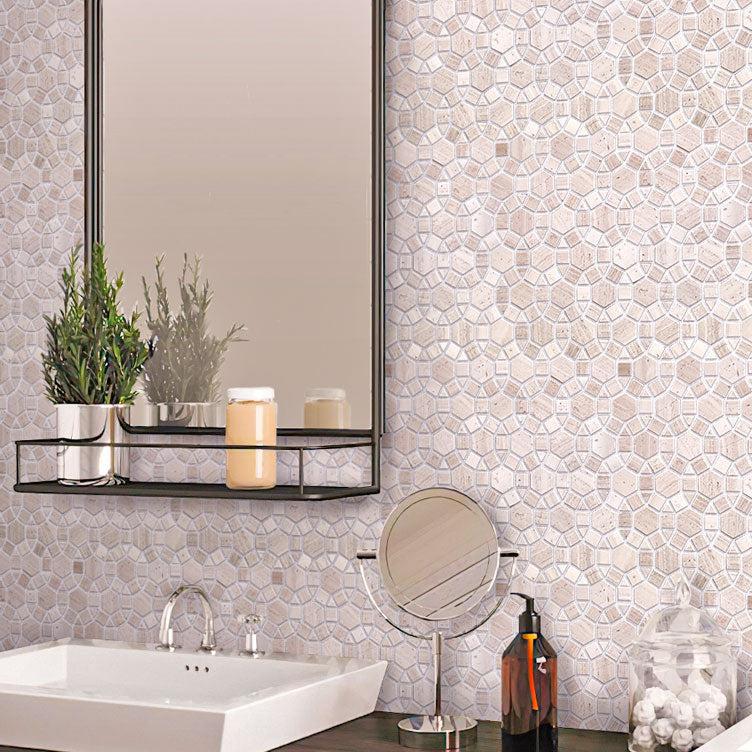Enigma Wooden Beige Marble Mosaic Tile | Neutral Mosaic Wall and
