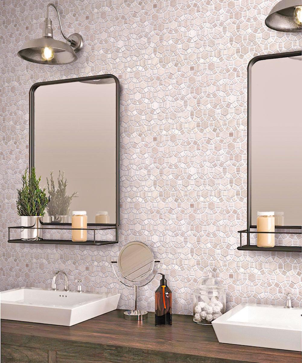 Enigma Wooden Beige Marble Mosaic Tile | Neutral Mosaic Wall and