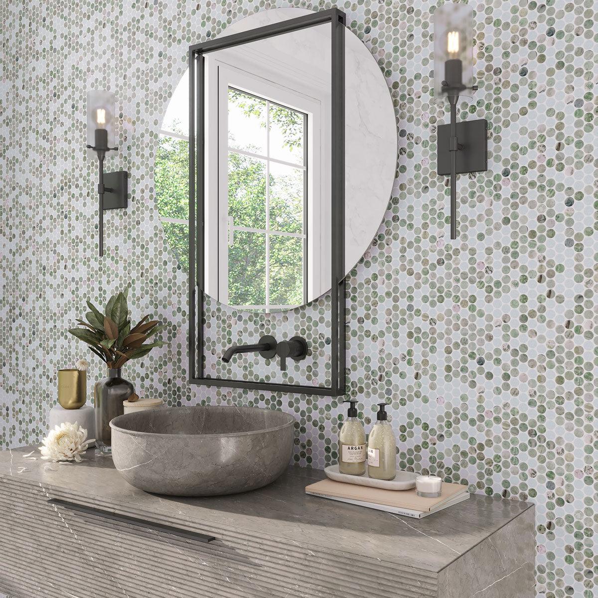 Envy Green and Blue Marble Penny Round Tile