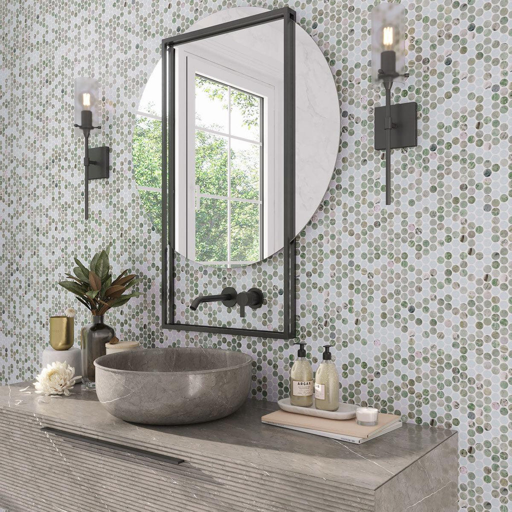 Envy Green and Blue Marble Penny Round Tile | Tile Club