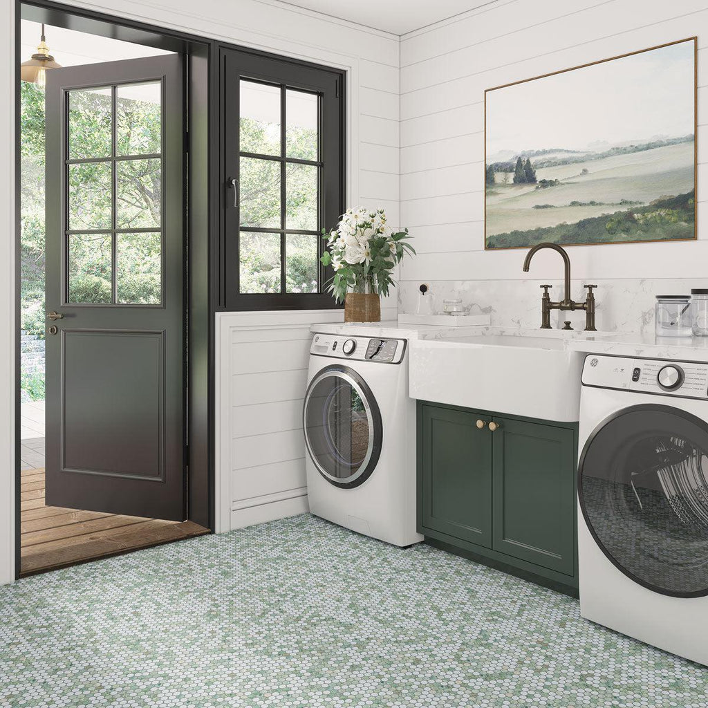 Envy Green and Blue Marble Penny Round Tile | Tile Club