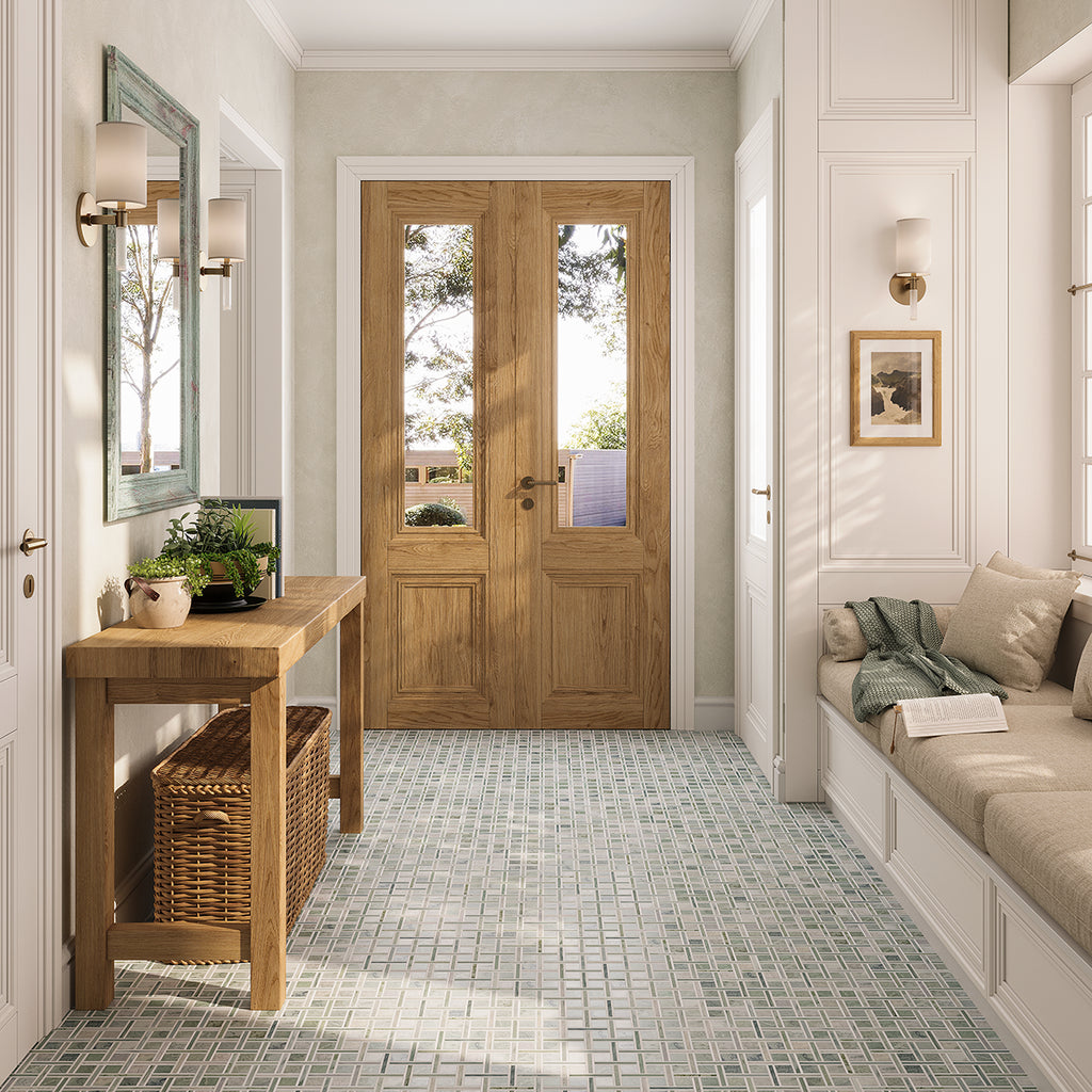 Envy Green and White Basketweave Mosaic Tile | Tile Club