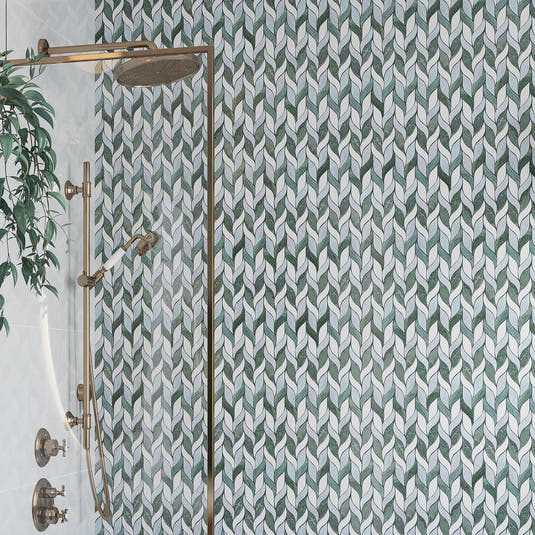 Envy Green and White Leaf Marble Mosaic Tile | Tile Club