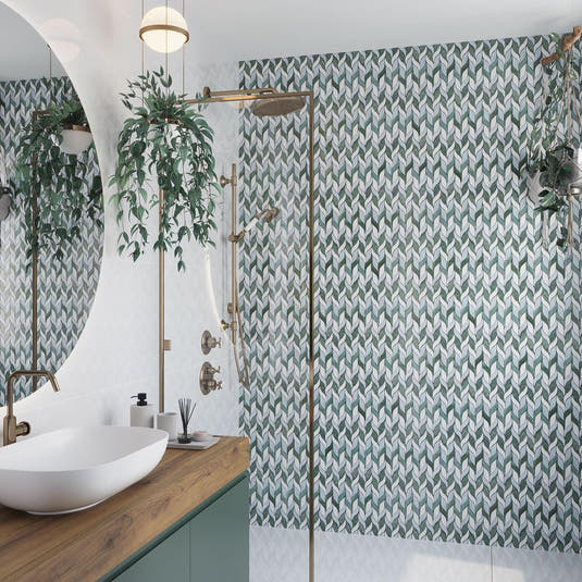 Envy Green and White Leaf Marble Mosaic Tile | Tile Club