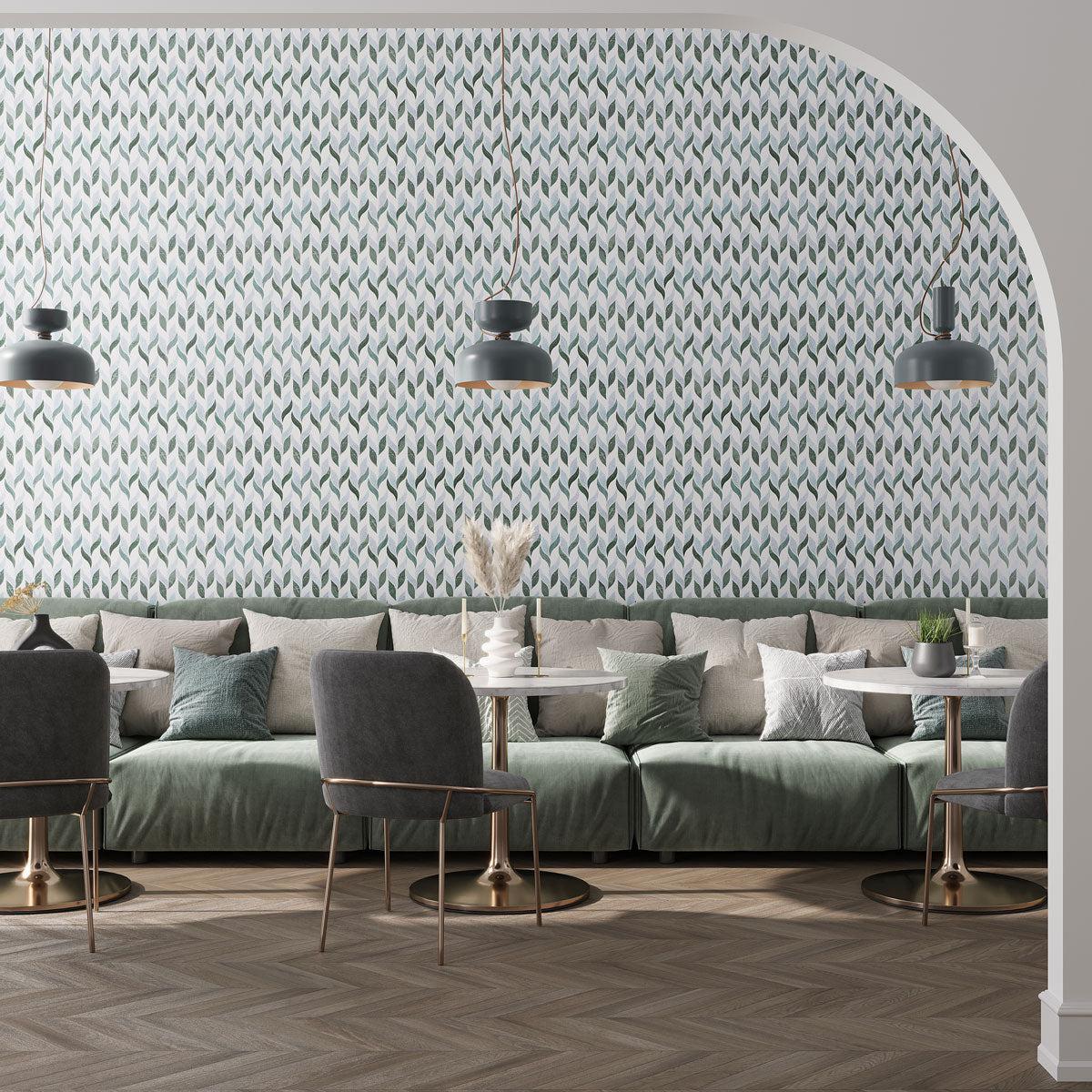 Envy Green and White Leaf Marble Mosaic Tile | Tile Club