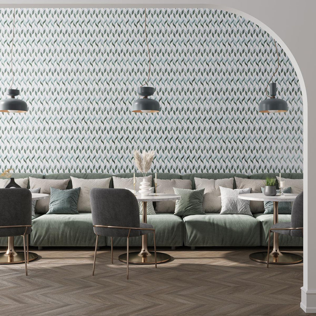 Envy Green and White Leaf Marble Mosaic Tile | Tile Club