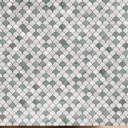 Envy Green Marble and Shell Mini Scale Marble Mosaic Tile