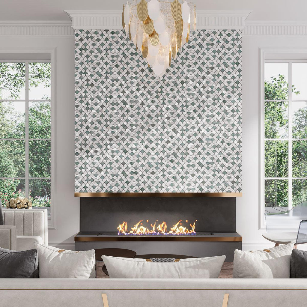 Envy Green Marble and Shell Mini Scale Marble Mosaic Tile | Tile Club