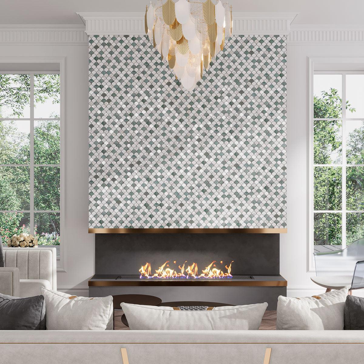 Envy Green Marble and Shell Mini Scale Marble Mosaic Tile | Tile Club