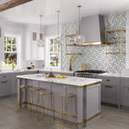 Elegant kitchen with patterned backsplash tile 