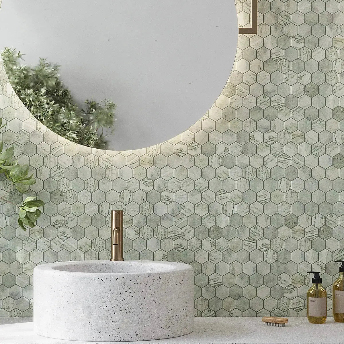Envy Green Marble Hexagon Mosaic Tile