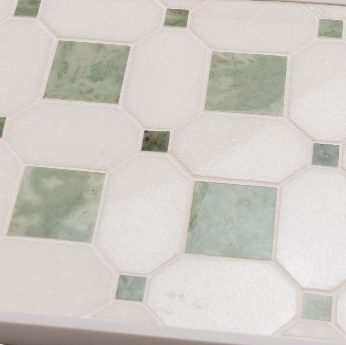 Envy Green Octagon and Thassos Square Marble Mosaic Tile | Tile Club